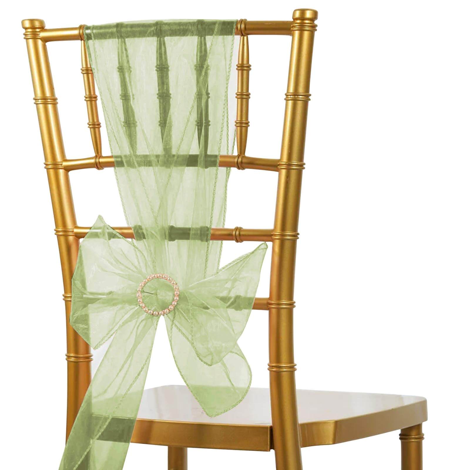 5 Pack Organza Chair Sashes Olive Green - Reusable Sheer Chair Bows 6"x108" - Linen Luxes