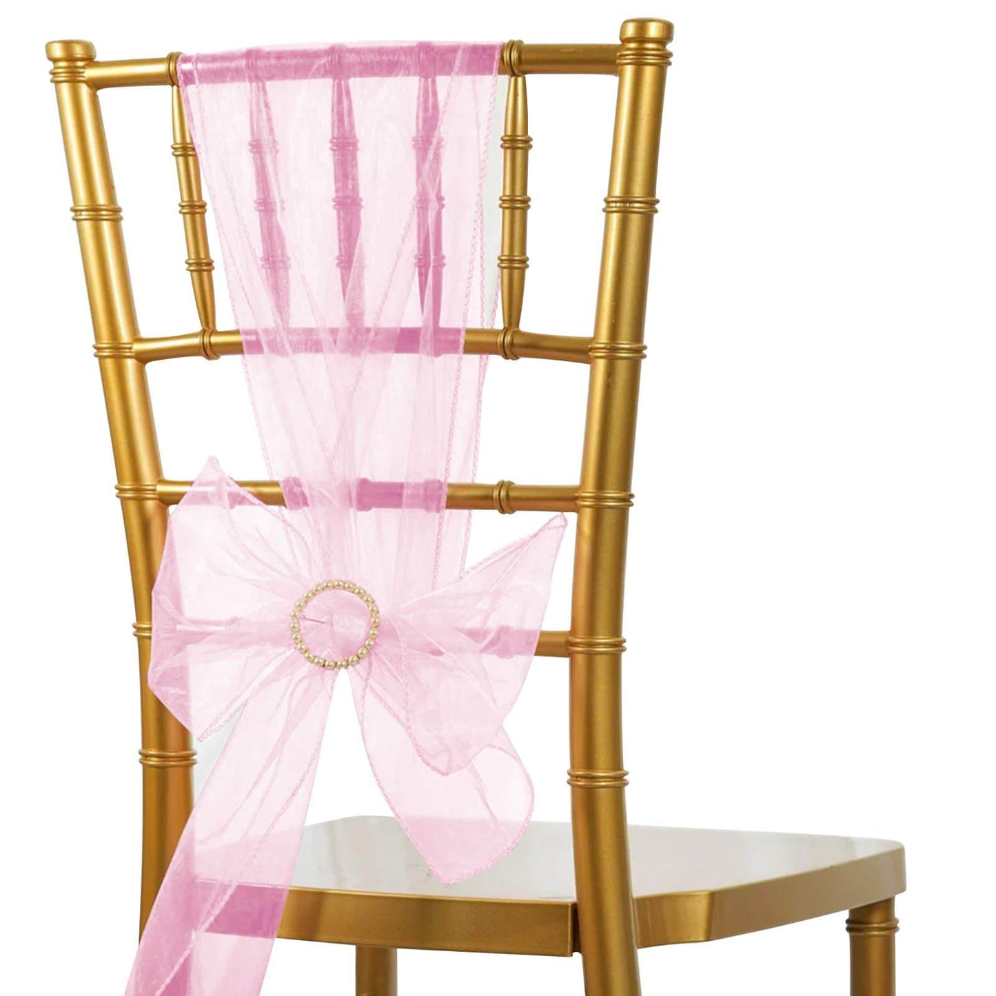 5 Pack Organza Chair Sashes Pink - Reusable Sheer Chair Bows 6"x108" - Linen Luxes