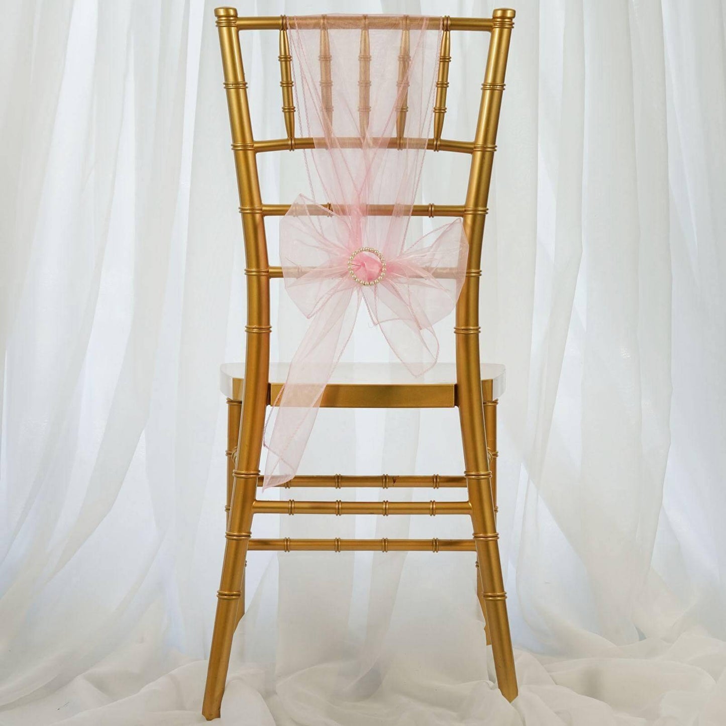 5 Pack Organza Chair Sashes Pink - Reusable Sheer Chair Bows 6"x108" - Linen Luxes