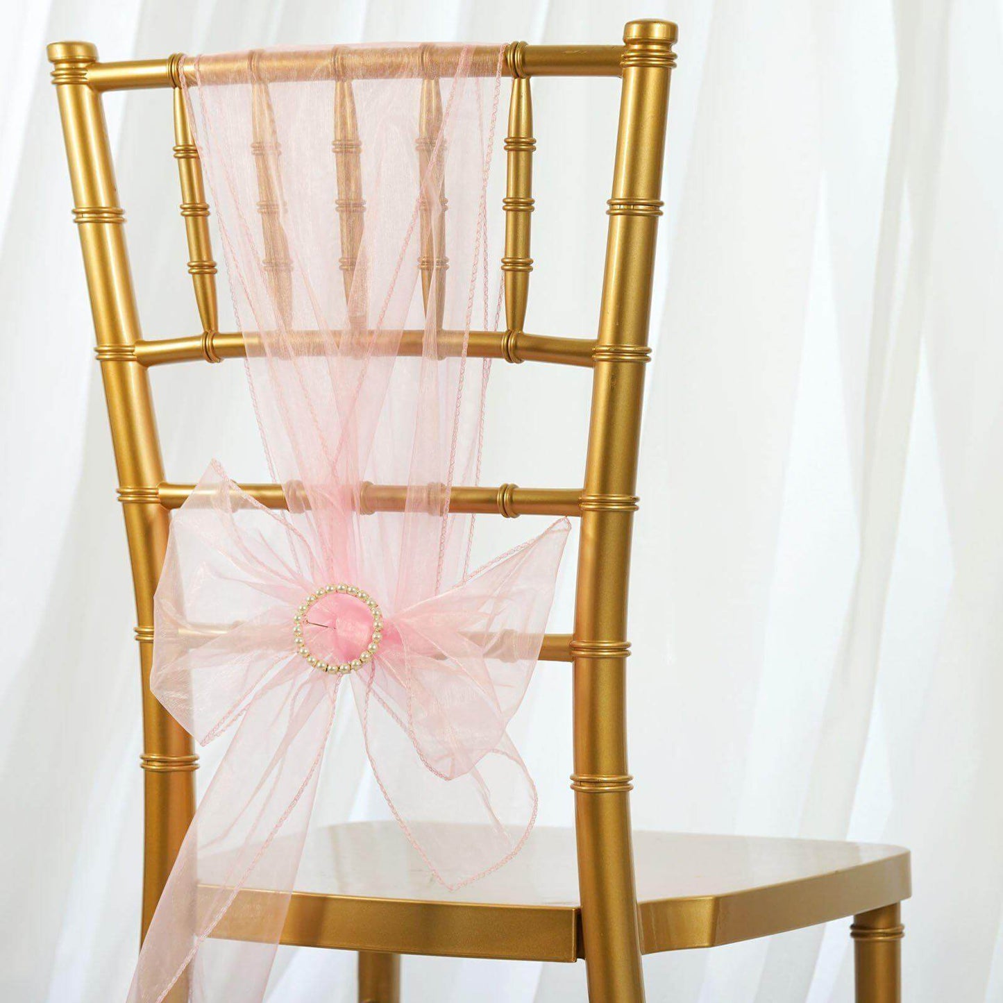 5 Pack Organza Chair Sashes Pink - Reusable Sheer Chair Bows 6"x108" - Linen Luxes