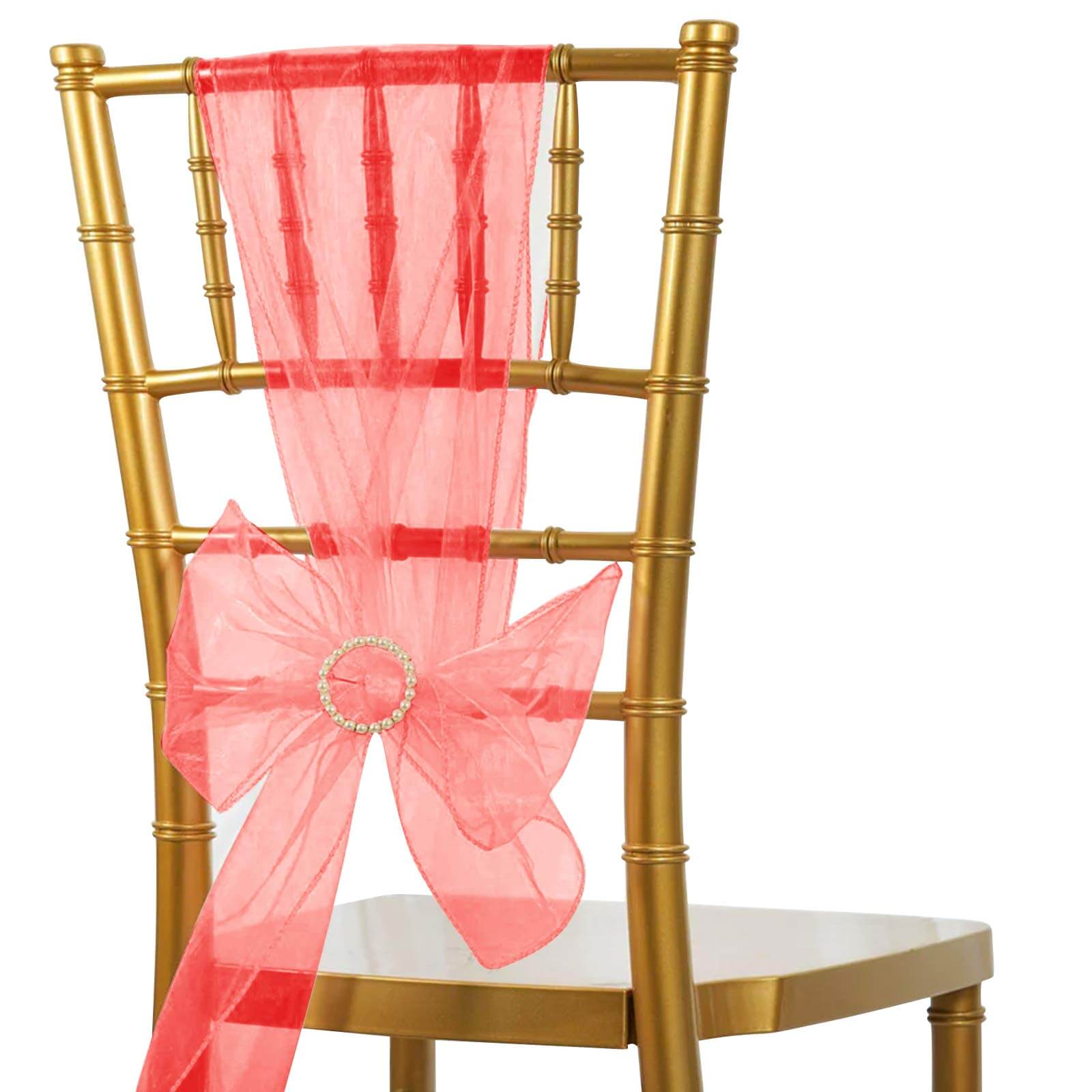 5 Pack Organza Chair Sashes Red - Reusable Sheer Chair Bows 6"x108" - Linen Luxes