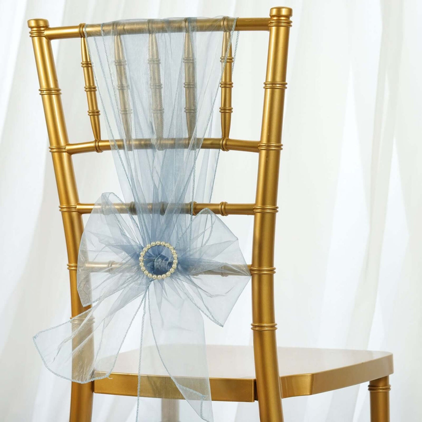 5 Pack Organza Chair Sashes Serenity Blue - Reusable Sheer Chair Bows 6"x108" - Linen Luxes