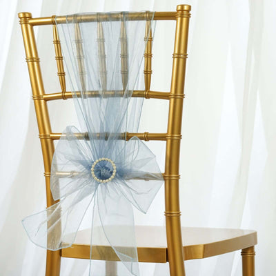 5 Pack Organza Chair Sashes Serenity Blue - Reusable Sheer Chair Bows 6"x108" - Linen Luxes