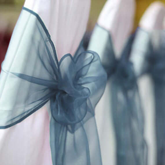5 Pack Organza Chair Sashes Serenity Blue - Reusable Sheer Chair Bows 6"x108" - Linen Luxes