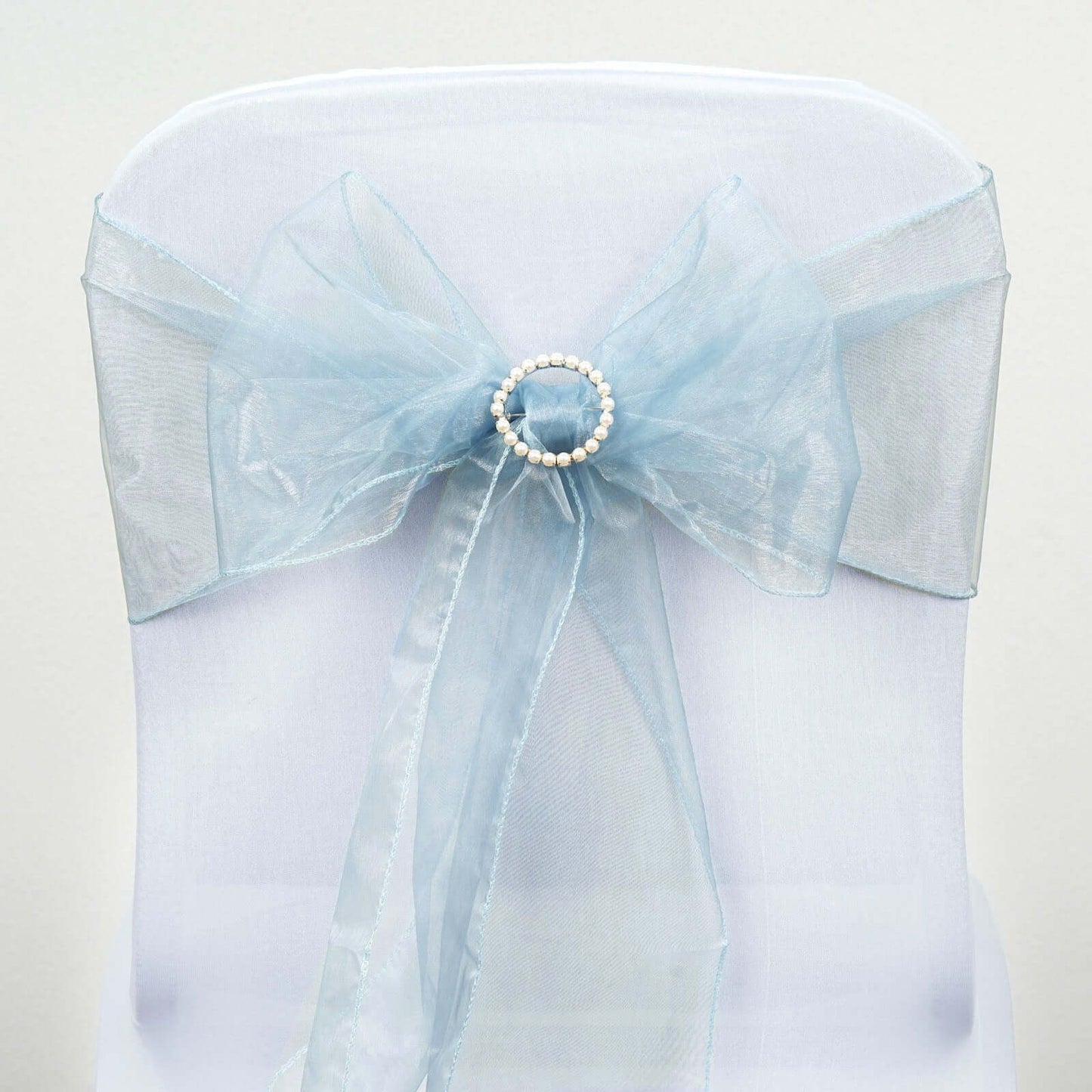 5 Pack Organza Chair Sashes Serenity Blue - Reusable Sheer Chair Bows 6"x108" - Linen Luxes