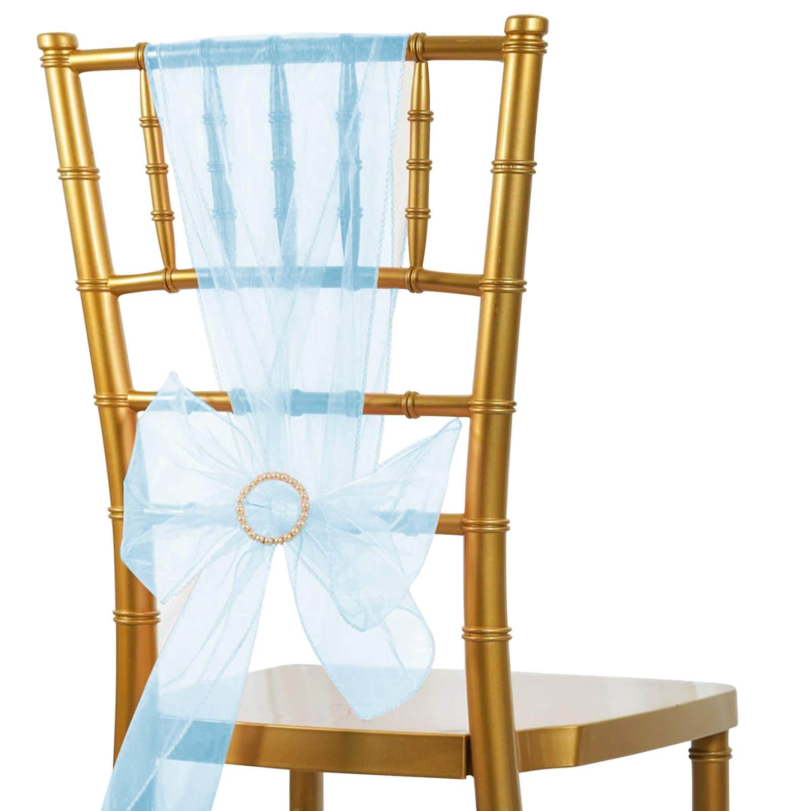 5 Pack Organza Chair Sashes Serenity Blue - Reusable Sheer Chair Bows 6"x108" - Linen Luxes