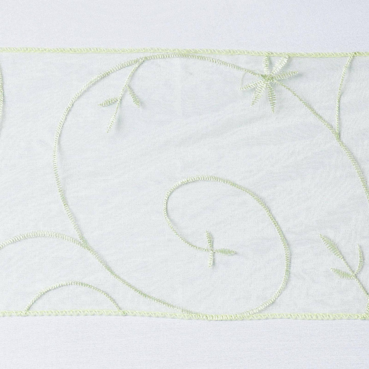 5 Pack Organza Chair Sashes with Satin Leaf Embroidery Apple Green - Reusable Sheer Design 7"x108" - Linen Luxes