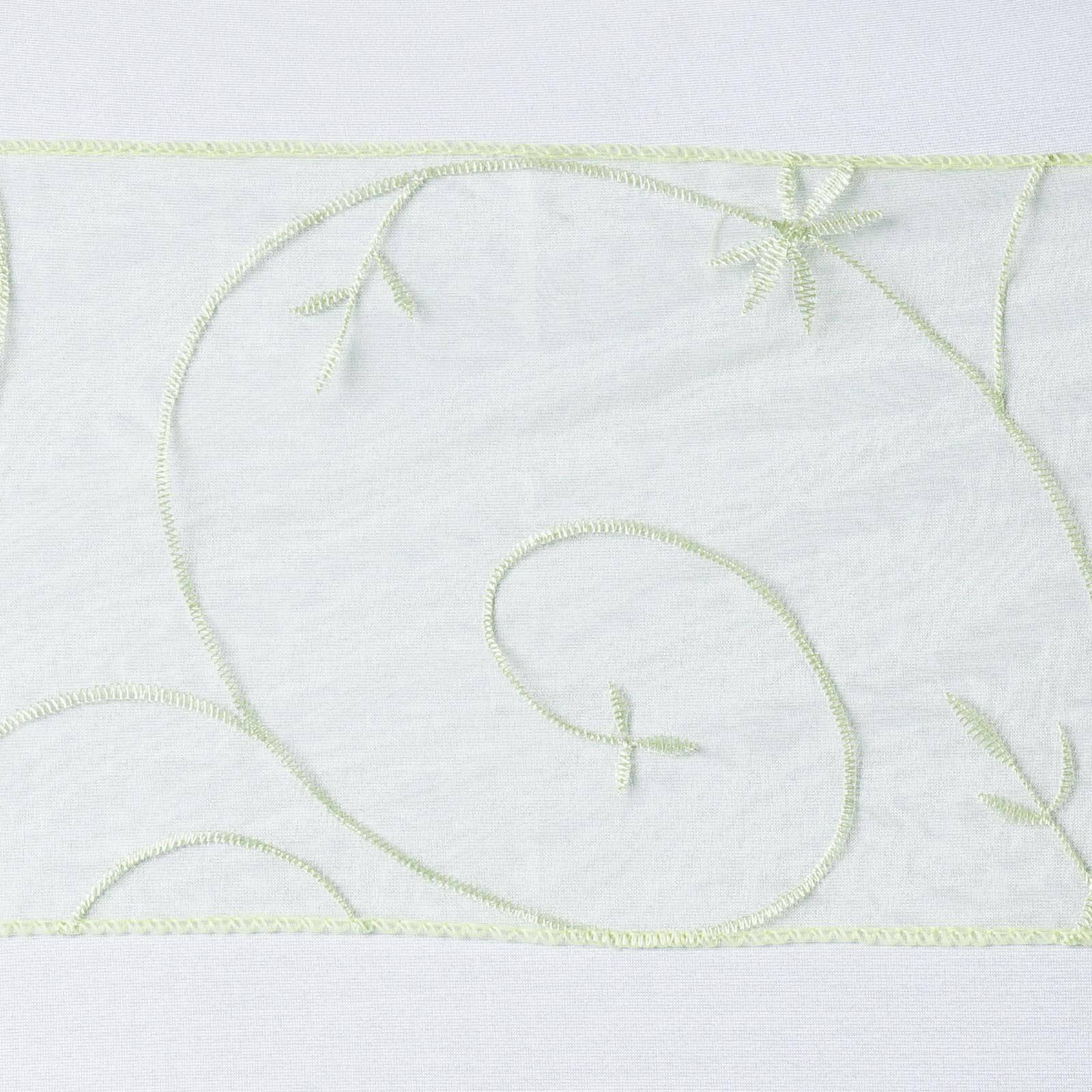 5 Pack Organza Chair Sashes with Satin Leaf Embroidery Apple Green - Reusable Sheer Design 7"x108" - Linen Luxes