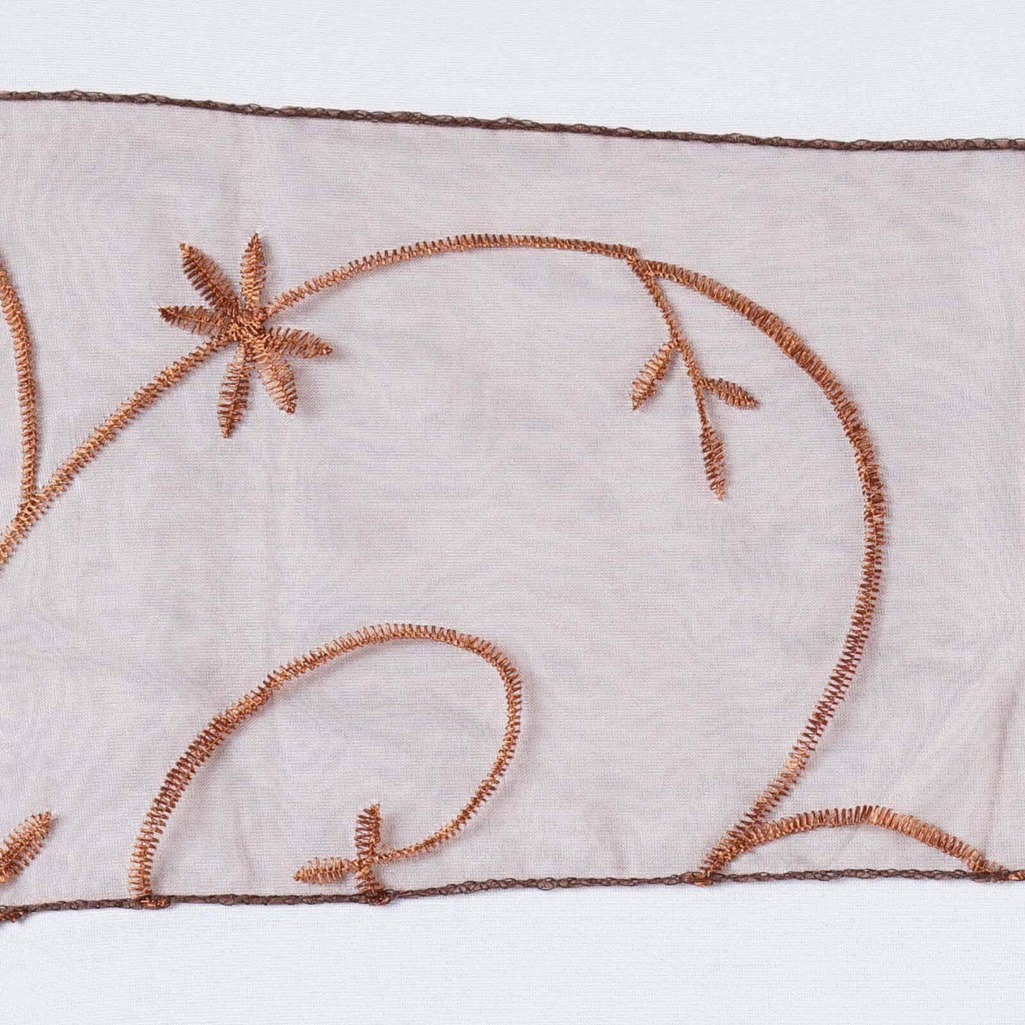 5 Pack Organza Chair Sashes with Satin Leaf Embroidery Chocolate - Reusable Sheer Design 7"x108" - Linen Luxes