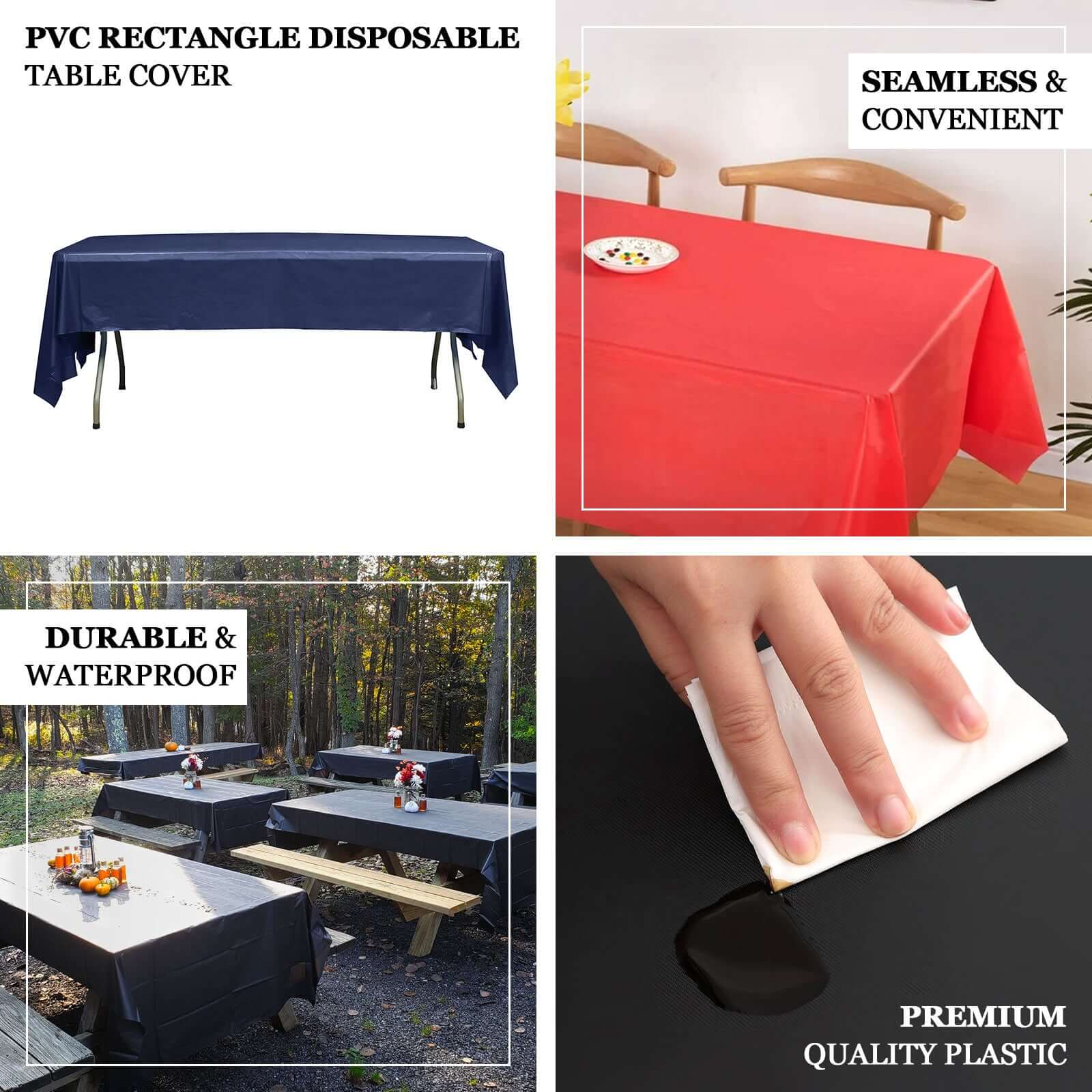 5 - Pack Plastic Table Covers Black Rectangle - Reliable PVC Disposable Covers for Gatherings 54"x108" - Linen Luxes