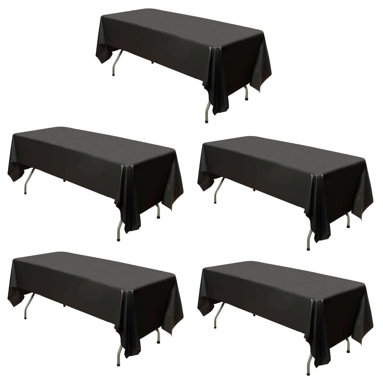 5 - Pack Plastic Table Covers Black Rectangle - Reliable PVC Disposable Covers for Gatherings 54"x108" - Linen Luxes