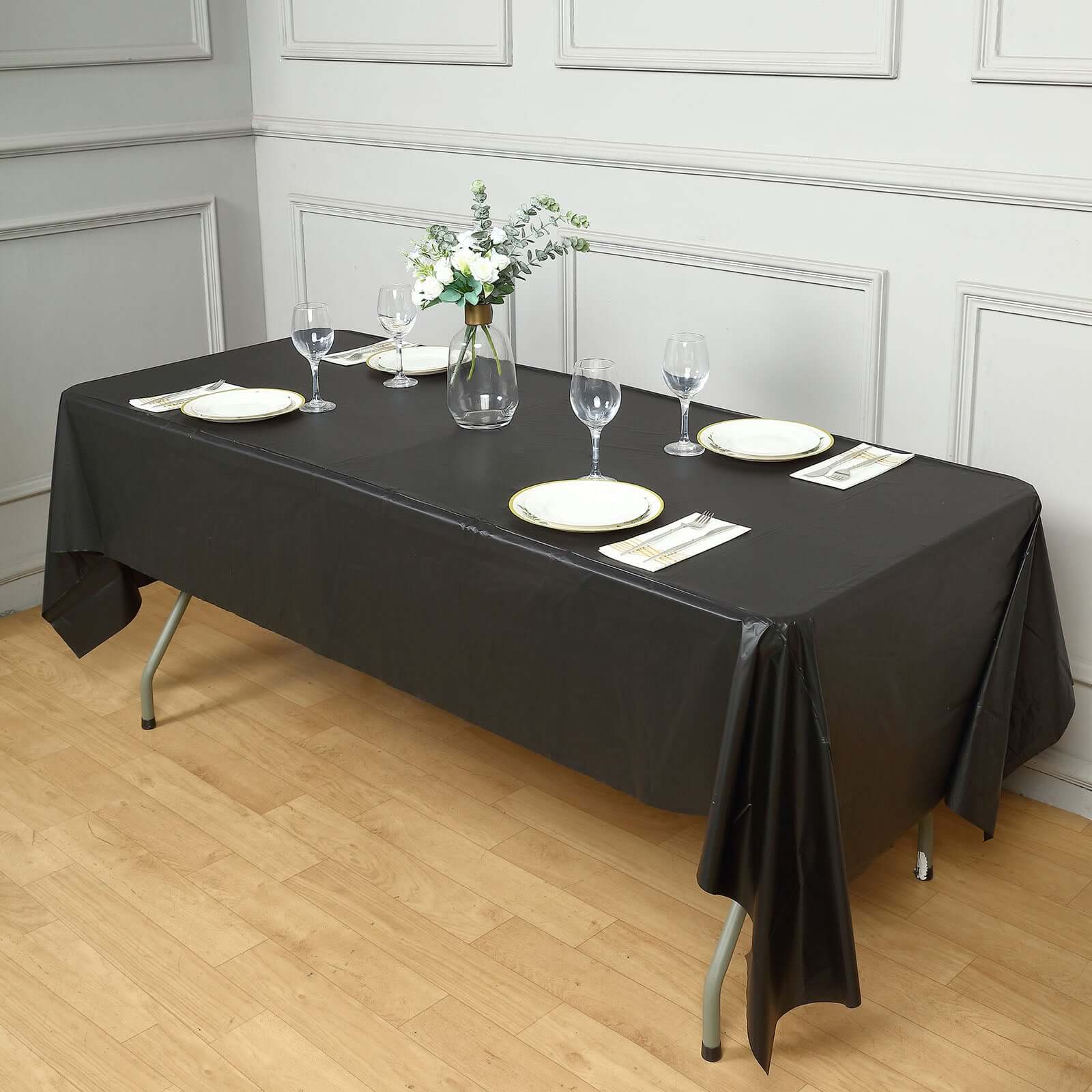 5 - Pack Plastic Table Covers Black Rectangle - Reliable PVC Disposable Covers for Gatherings 54"x108" - Linen Luxes