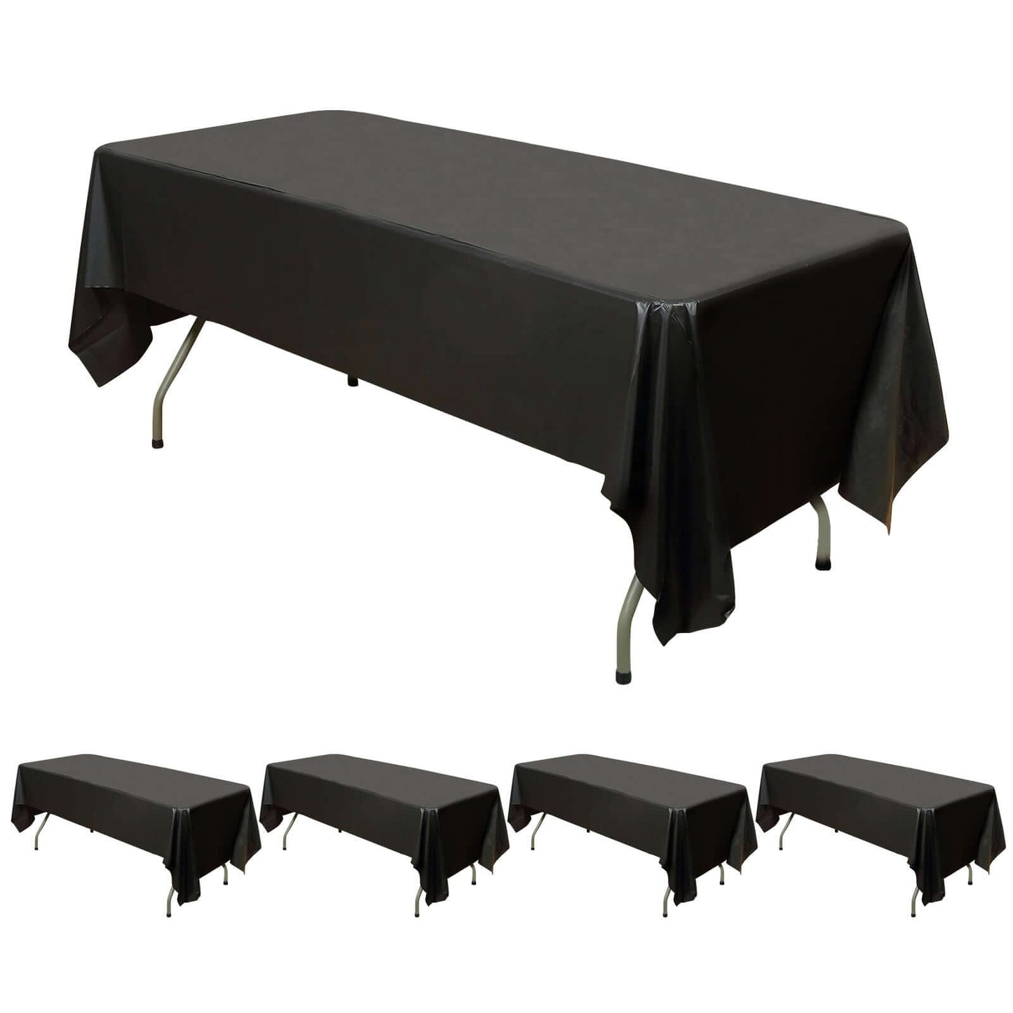 5 - Pack Plastic Table Covers Black Rectangle - Reliable PVC Disposable Covers for Gatherings 54"x108" - Linen Luxes