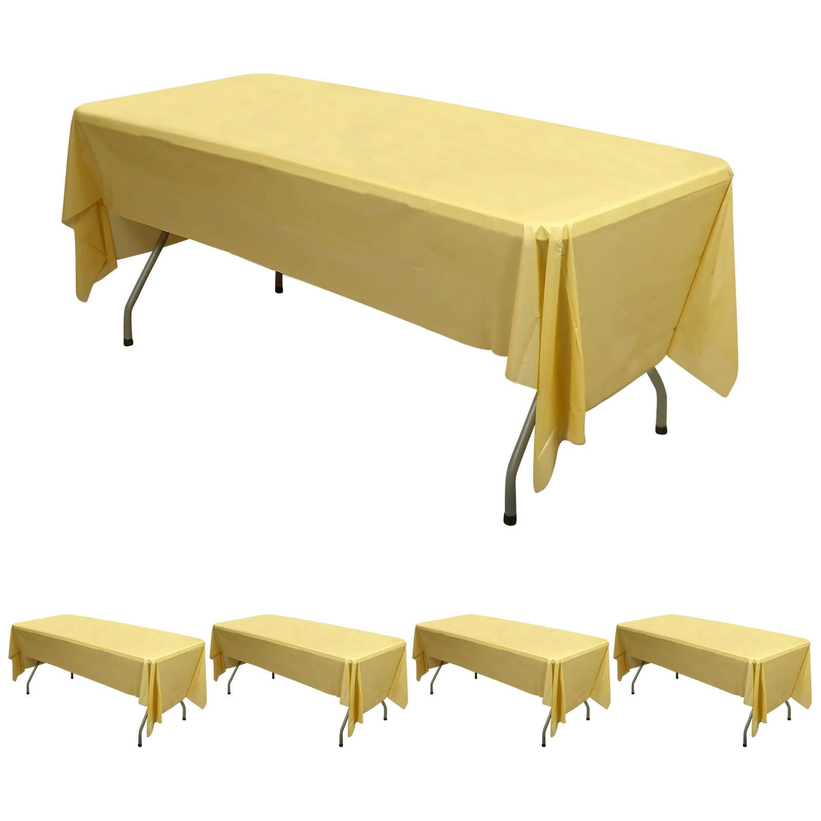 5 - Pack Plastic Table Covers Gold Rectangle - Reliable PVC Disposable Covers for Gatherings 54"x108" - Linen Luxes