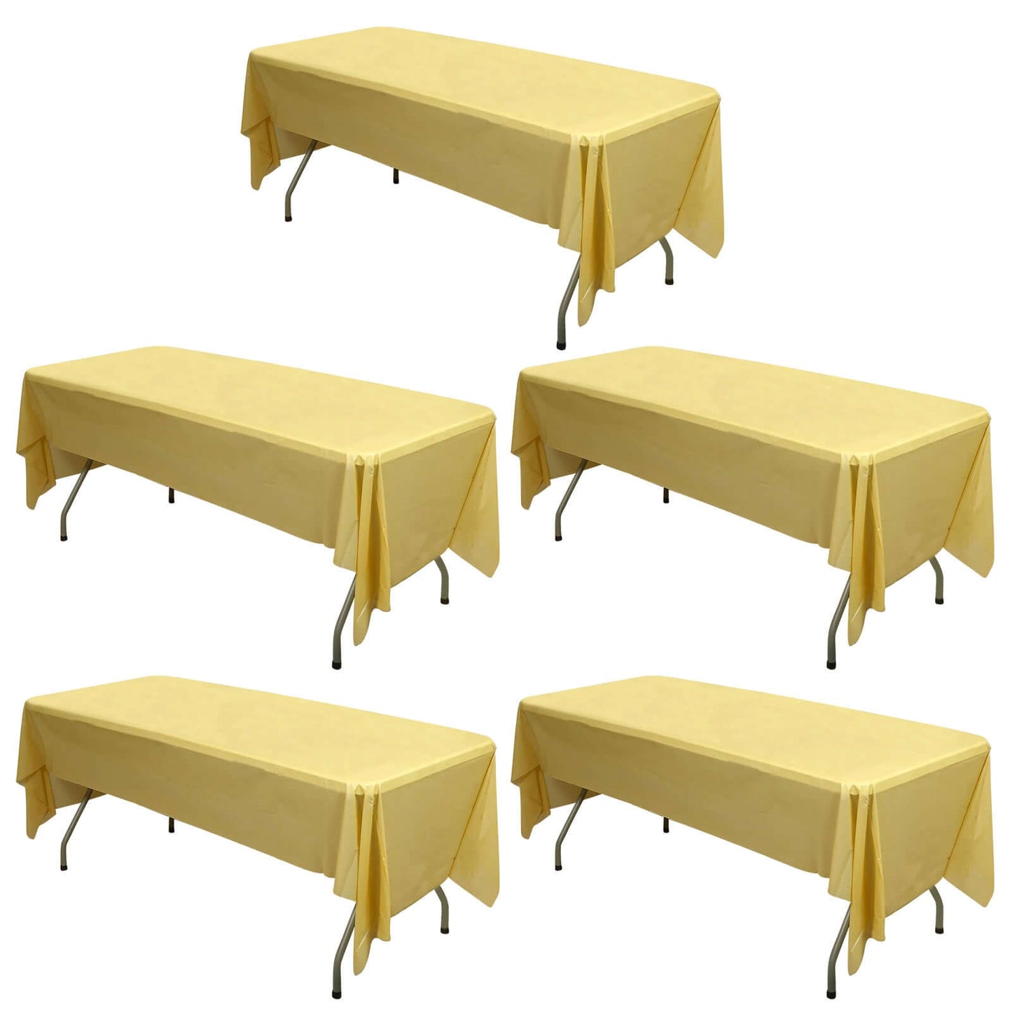 5 - Pack Plastic Table Covers Gold Rectangle - Reliable PVC Disposable Covers for Gatherings 54"x108" - Linen Luxes