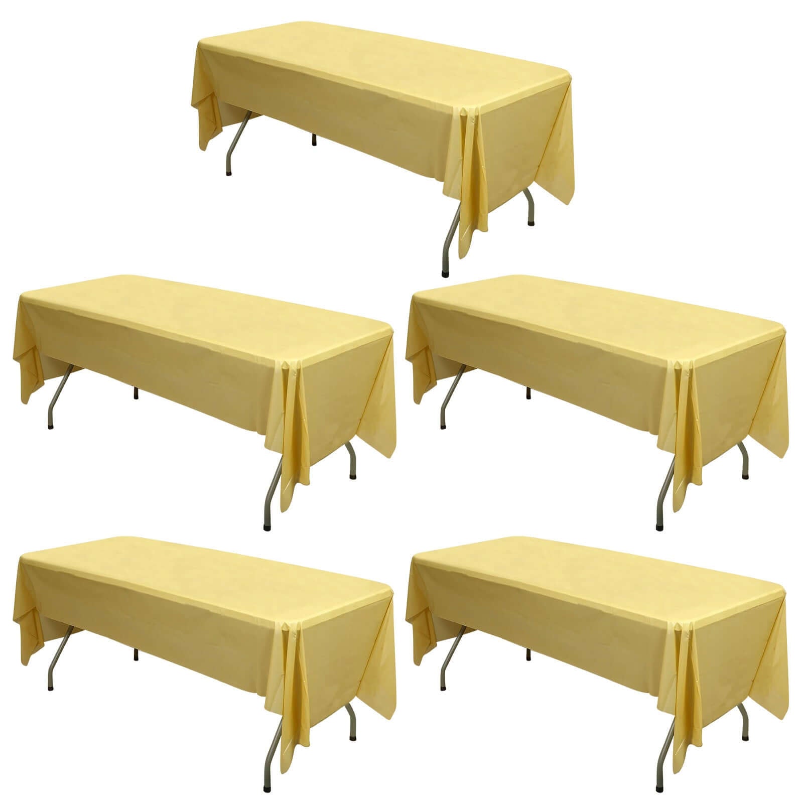 5 - Pack Plastic Table Covers Gold Rectangle - Reliable PVC Disposable Covers for Gatherings 54"x108" - Linen Luxes