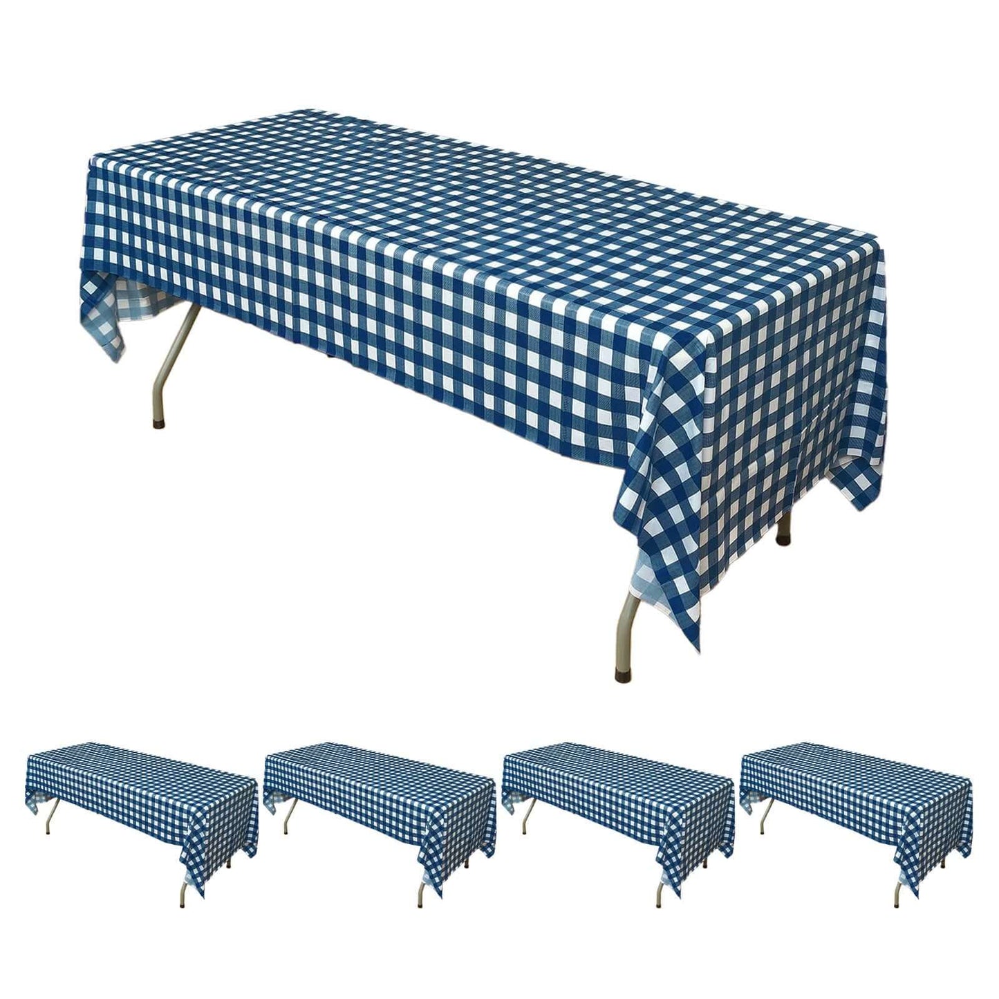 5 - Pack Plastic Table Covers Navy Blue Checkered Rectangle - Durable PVC Disposable Covers for Events 54"x108" - Linen Luxes
