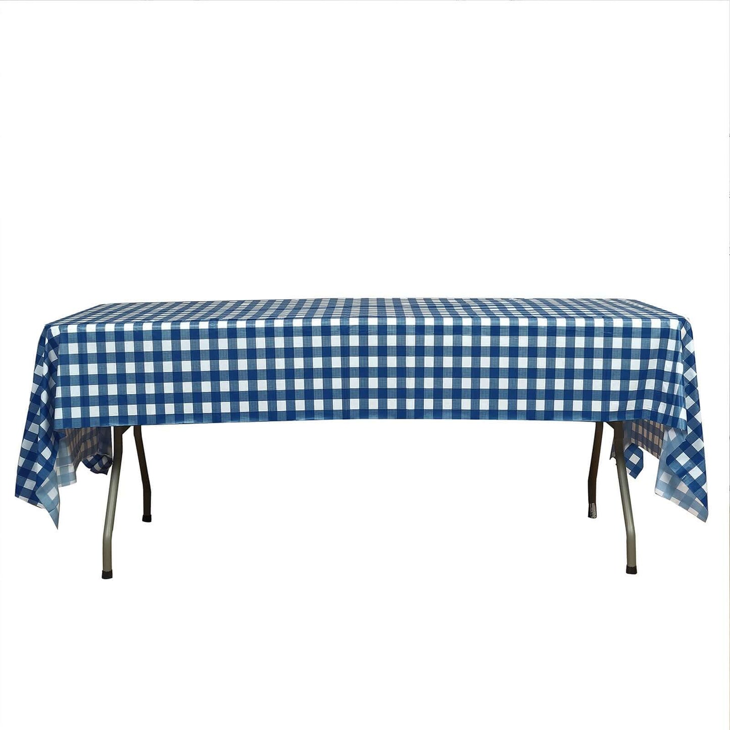 5 - Pack Plastic Table Covers Navy Blue Checkered Rectangle - Durable PVC Disposable Covers for Events 54"x108" - Linen Luxes