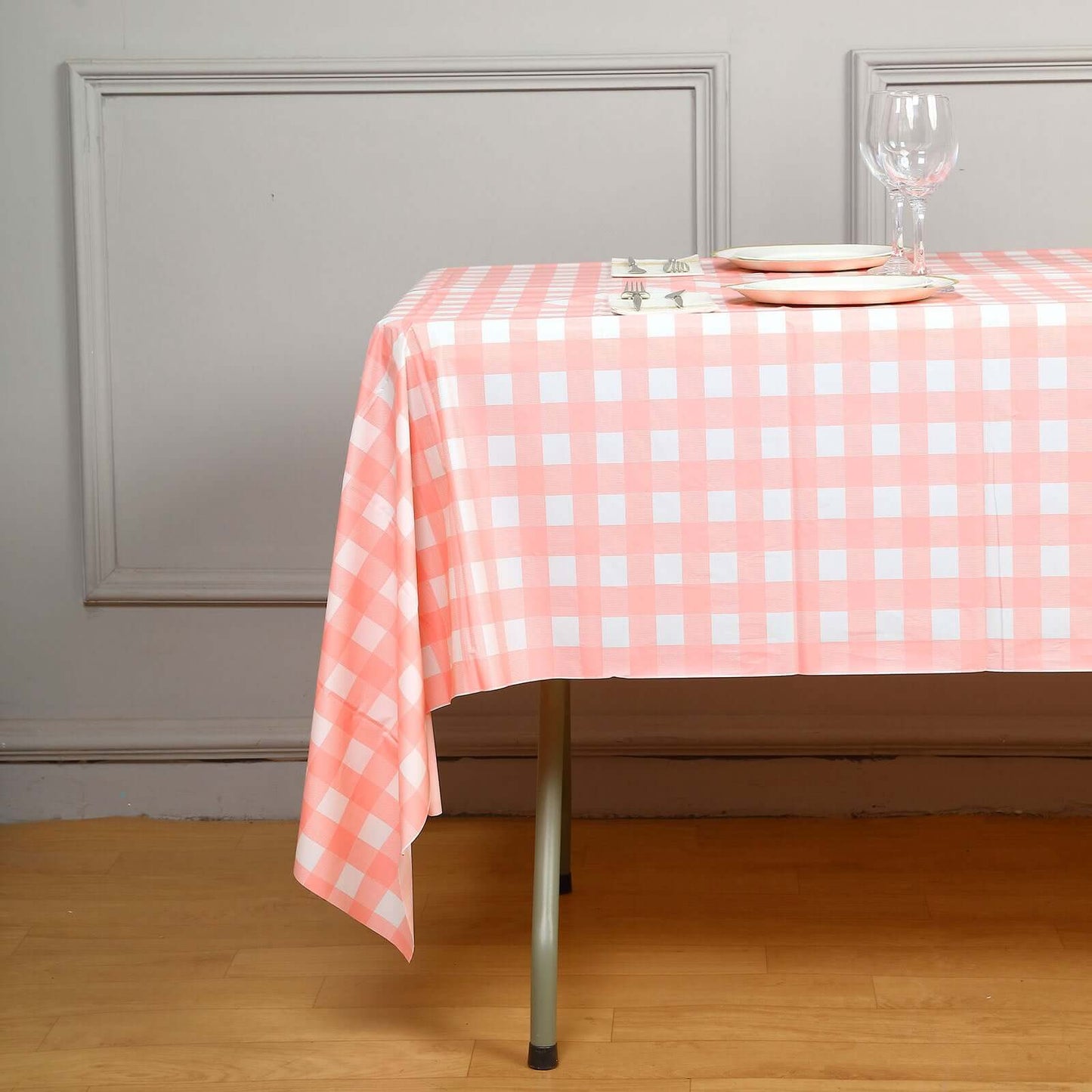 5 - Pack Plastic Table Covers Pink Checkered Rectangle - Durable PVC Disposable Covers for Events 54"x108" - Linen Luxes