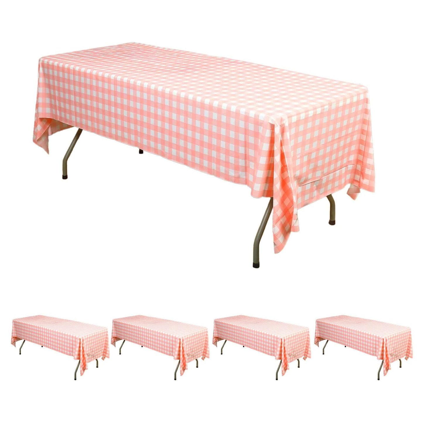5 - Pack Plastic Table Covers Pink Checkered Rectangle - Durable PVC Disposable Covers for Events 54"x108" - Linen Luxes
