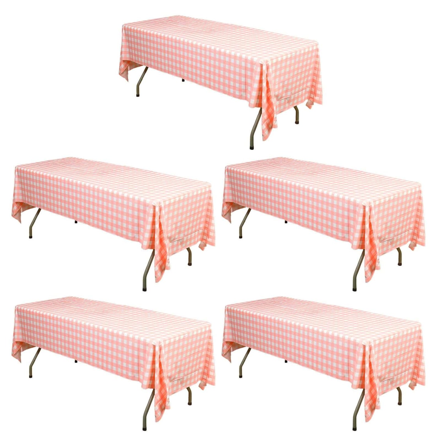 5 - Pack Plastic Table Covers Pink Checkered Rectangle - Durable PVC Disposable Covers for Events 54"x108" - Linen Luxes
