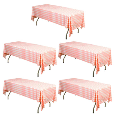 5 - Pack Plastic Table Covers Pink Checkered Rectangle - Durable PVC Disposable Covers for Events 54"x108" - Linen Luxes