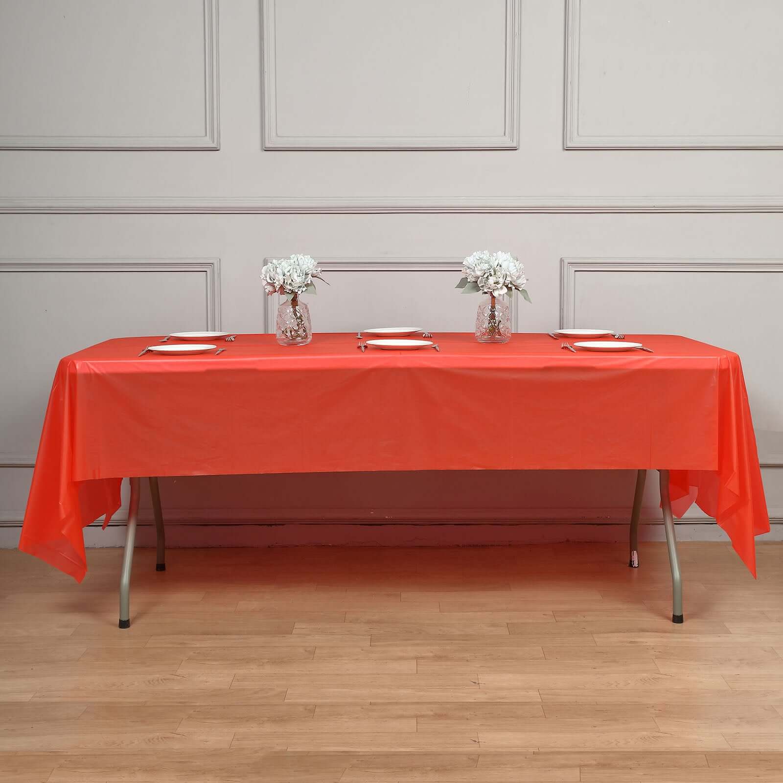 5 - Pack Plastic Table Covers Red Rectangle - Reliable PVC Disposable Covers for Gatherings 54"x108" - Linen Luxes