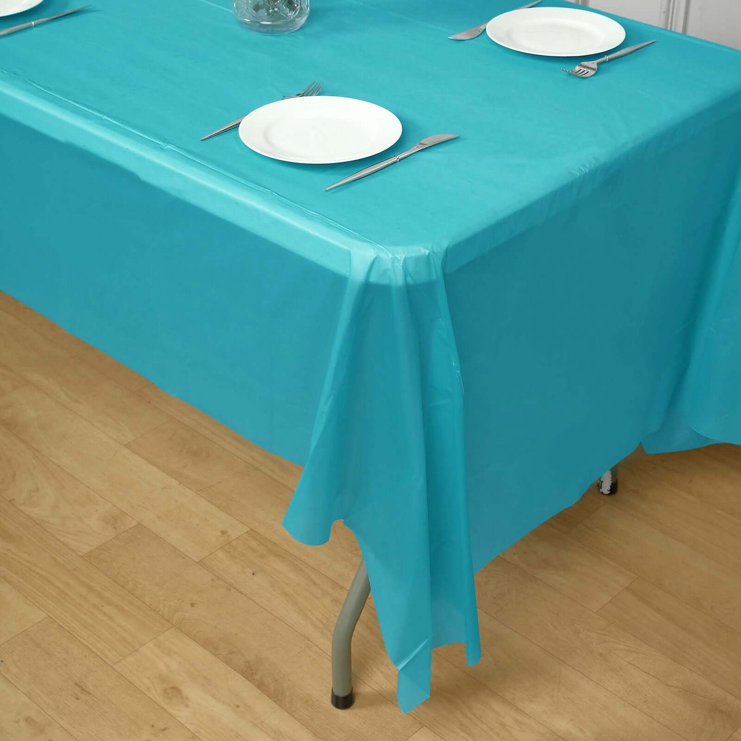 5 - Pack Plastic Table Covers Turquoise Rectangle - Reliable PVC Disposable Covers for Gatherings 54"x108" - Linen Luxes