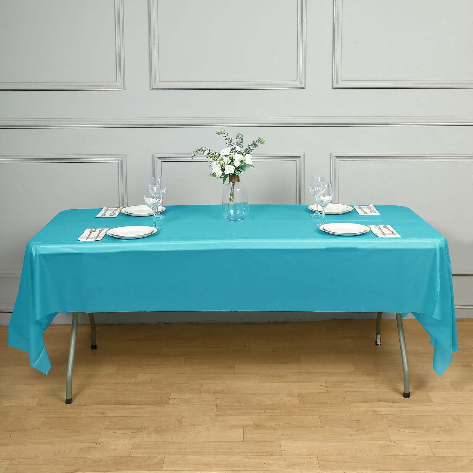 5 - Pack Plastic Table Covers Turquoise Rectangle - Reliable PVC Disposable Covers for Gatherings 54"x108" - Linen Luxes