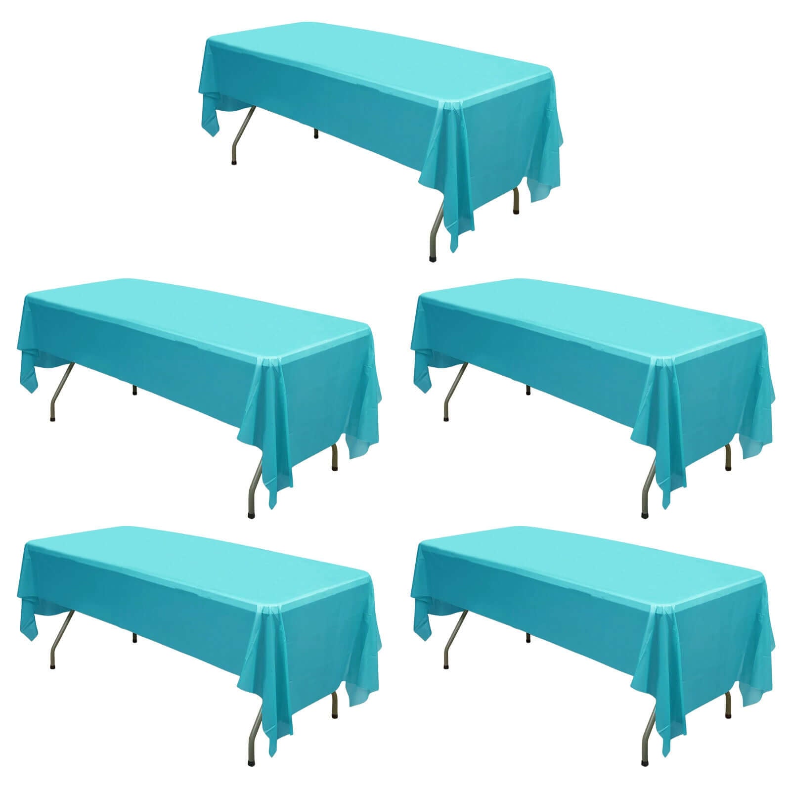5 - Pack Plastic Table Covers Turquoise Rectangle - Reliable PVC Disposable Covers for Gatherings 54"x108" - Linen Luxes
