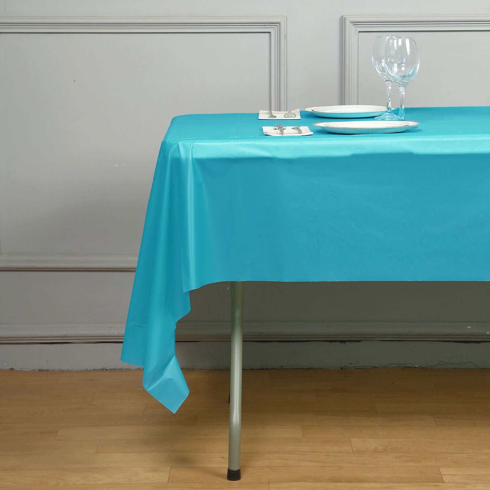 5 - Pack Plastic Table Covers Turquoise Rectangle - Reliable PVC Disposable Covers for Gatherings 54"x108" - Linen Luxes