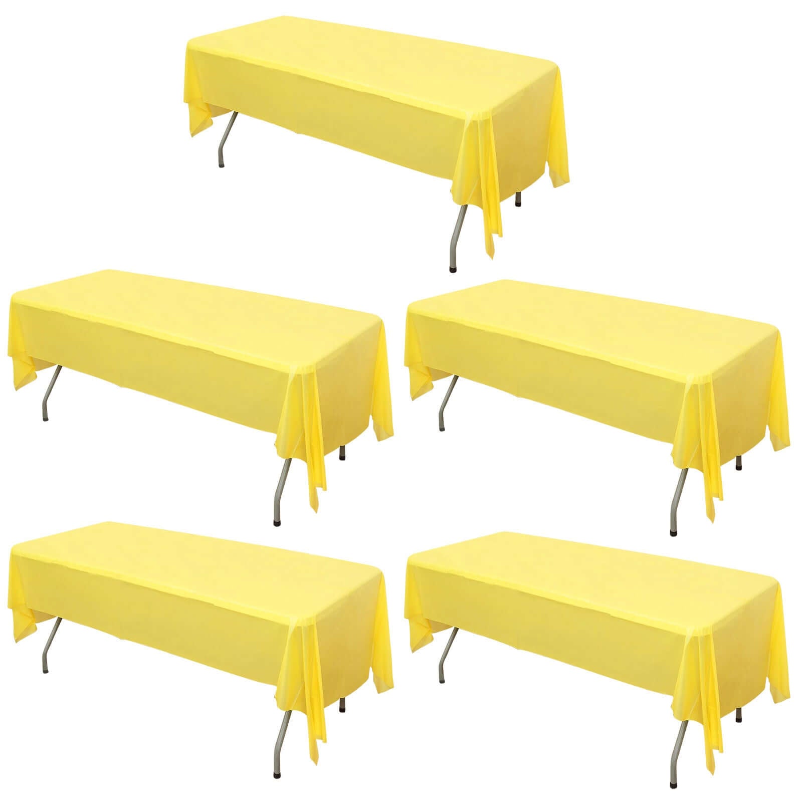 5 - Pack Plastic Table Covers Yellow Rectangle - Reliable PVC Disposable Covers for Gatherings 54"x108" - Linen Luxes