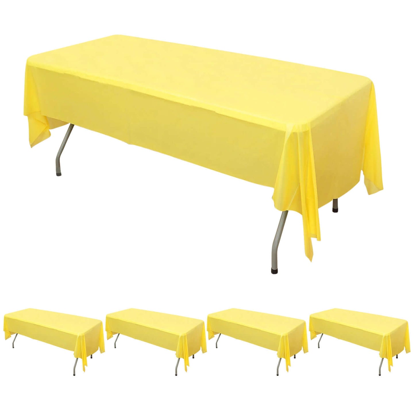 5 - Pack Plastic Table Covers Yellow Rectangle - Reliable PVC Disposable Covers for Gatherings 54"x108" - Linen Luxes