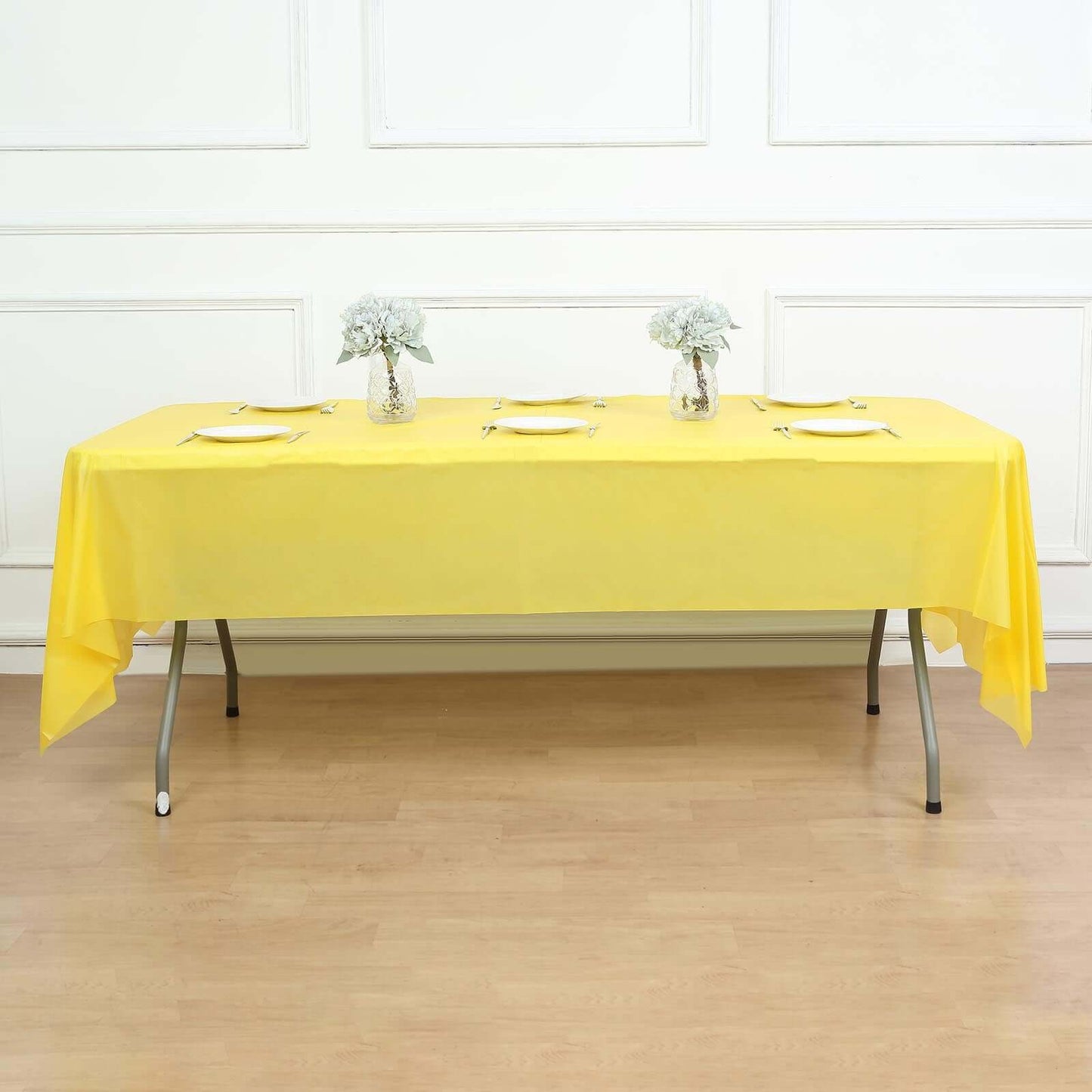 5 - Pack Plastic Table Covers Yellow Rectangle - Reliable PVC Disposable Covers for Gatherings 54"x108" - Linen Luxes