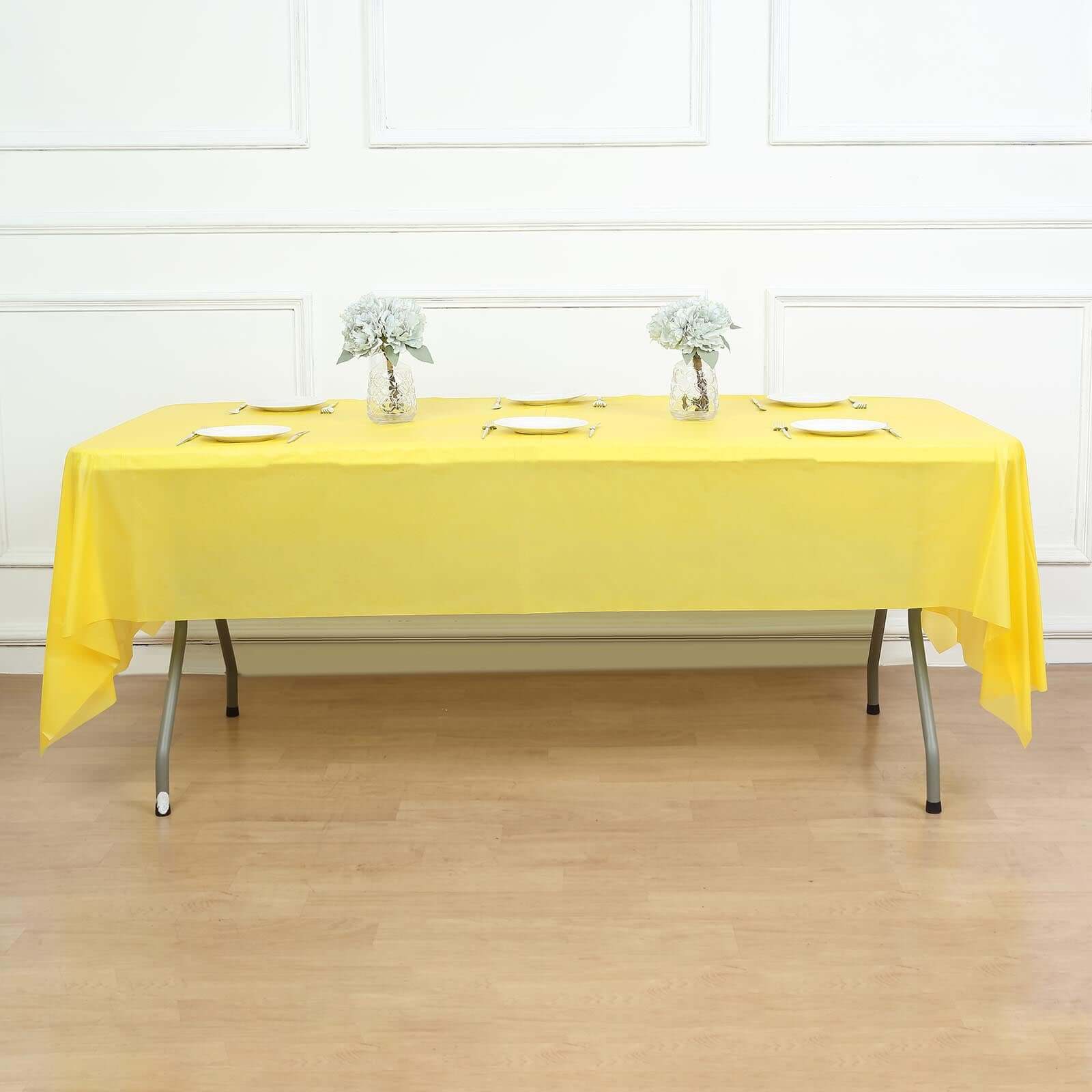 5 - Pack Plastic Table Covers Yellow Rectangle - Reliable PVC Disposable Covers for Gatherings 54"x108" - Linen Luxes