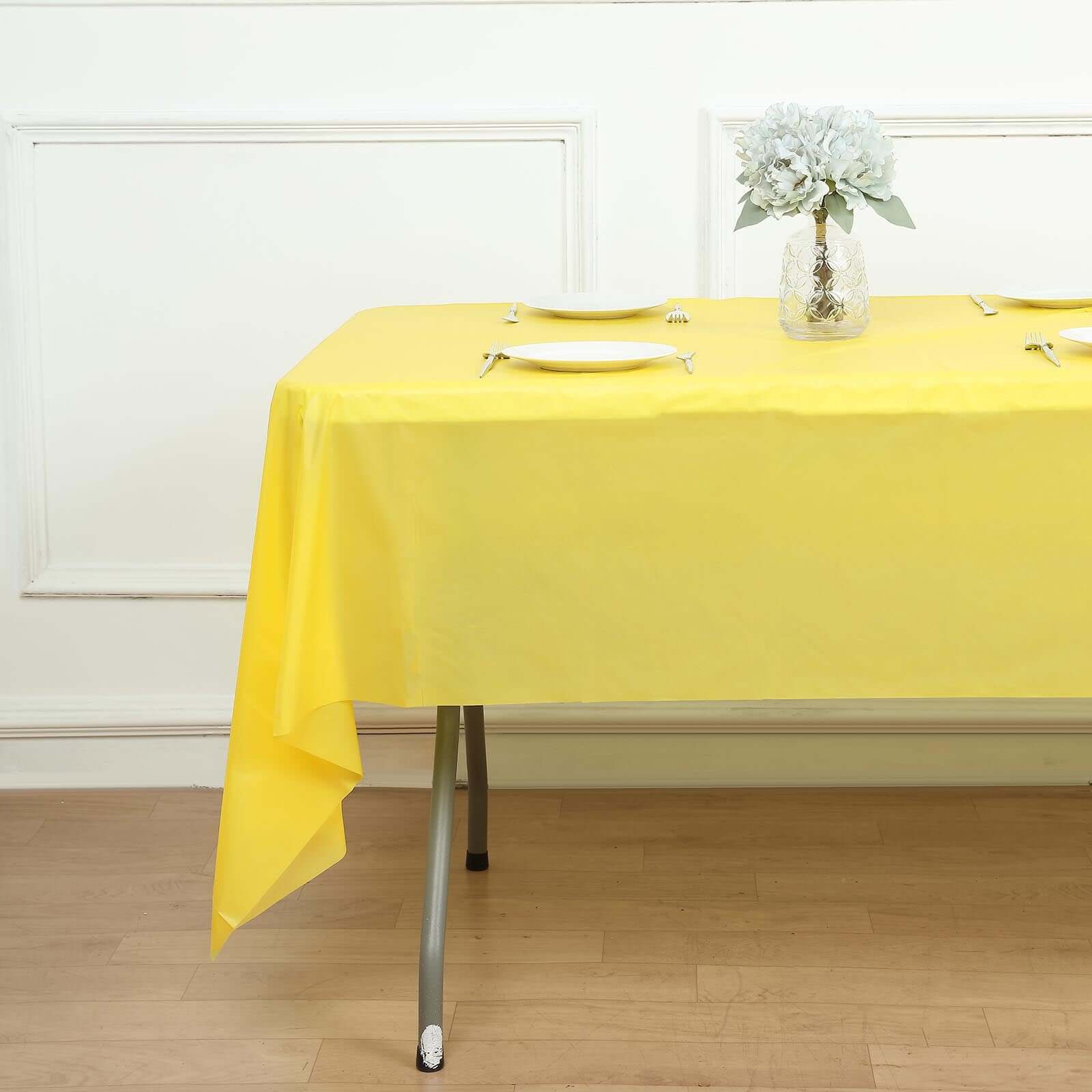 5 - Pack Plastic Table Covers Yellow Rectangle - Reliable PVC Disposable Covers for Gatherings 54"x108" - Linen Luxes