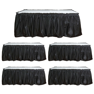 5 Pack Plastic Table Skirts Black Ruffled - Durable Disposable Skirts for Events 14ft