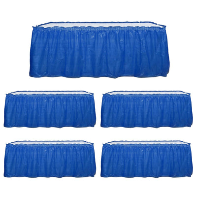5 Pack Plastic Table Skirts Royal Blue Ruffled - Durable Disposable Skirts for Events 14ft