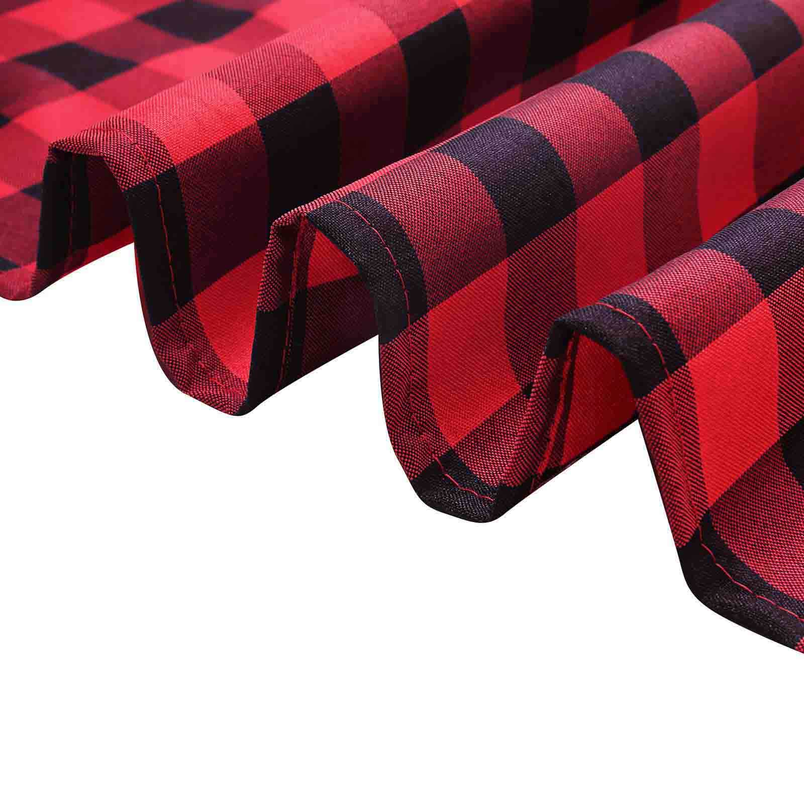 5 Pack Polyester 15"x15" Napkins Black/Red Buffalo Plaid Gingham Style Cloth Napkins - Linen Luxes