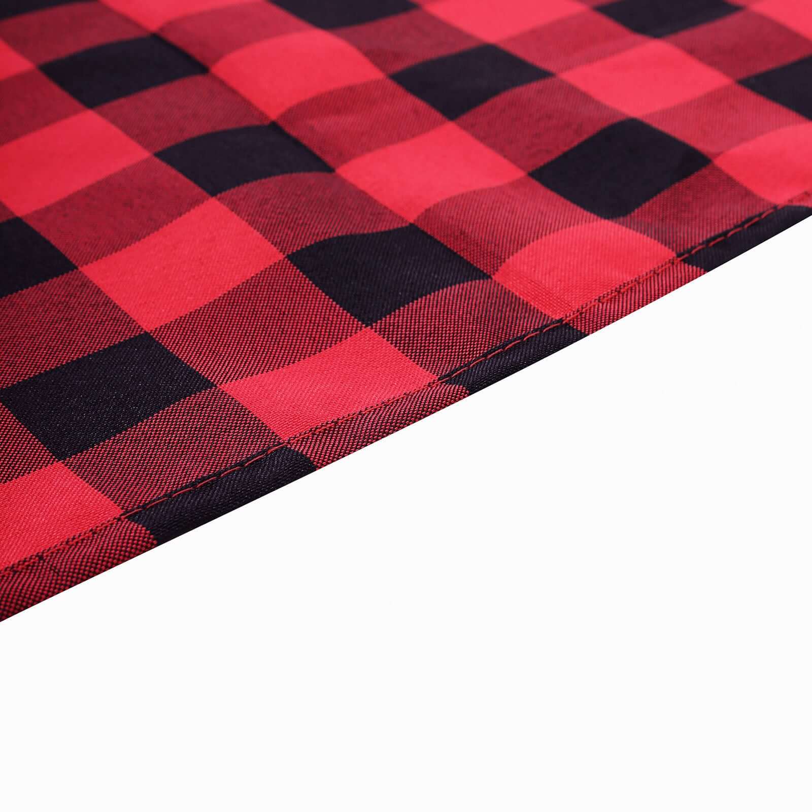 5 Pack Polyester 15"x15" Napkins Black/Red Buffalo Plaid Gingham Style Cloth Napkins - Linen Luxes