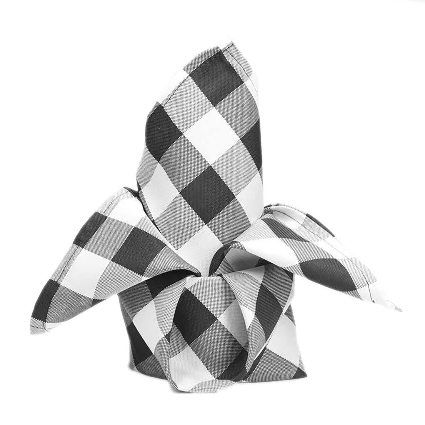 5 Pack Polyester 15"x15" Napkins Black/White Buffalo Plaid Gingham Style Cloth Napkins for Casual & Outdoor Dining - Linen Luxes