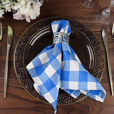 5 Pack Polyester 15"x15" Napkins Blue/White Buffalo Plaid Gingham Style Cloth Napkins - Linen Luxes