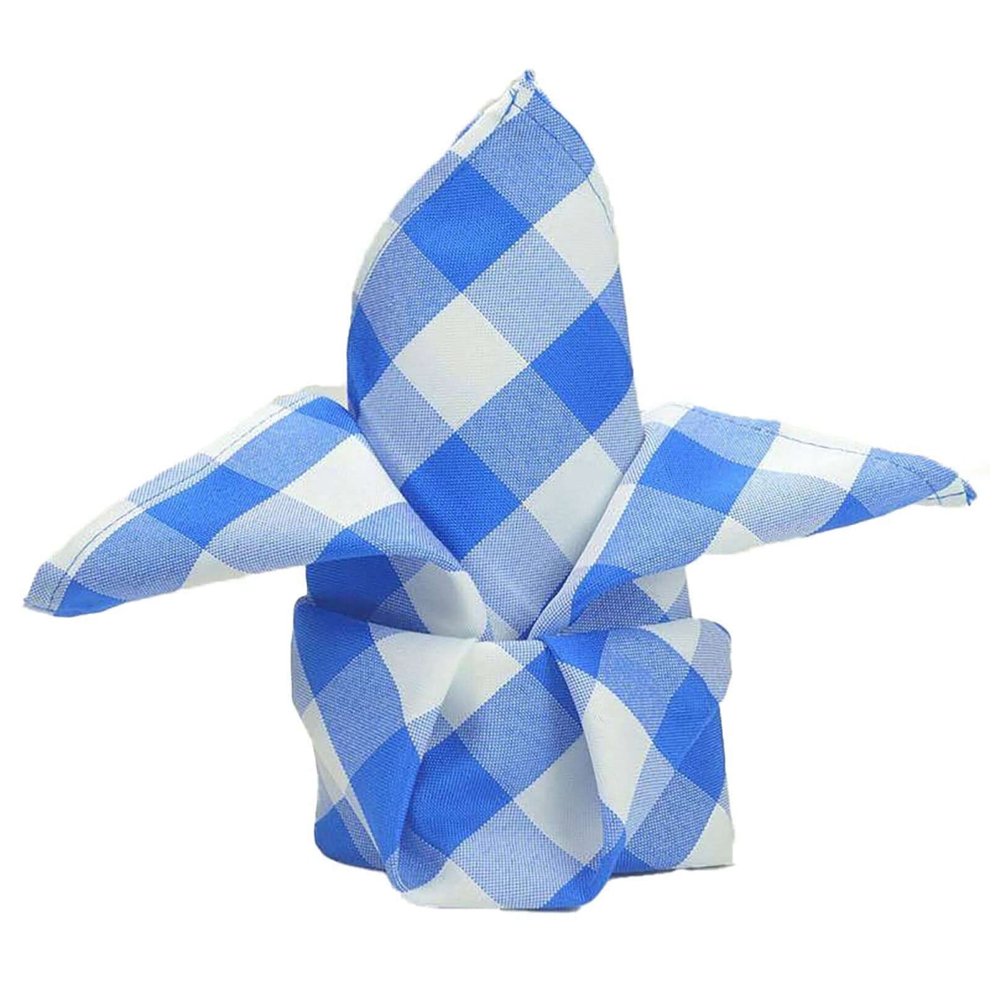 5 Pack Polyester 15"x15" Napkins Blue/White Buffalo Plaid Gingham Style Cloth Napkins - Linen Luxes