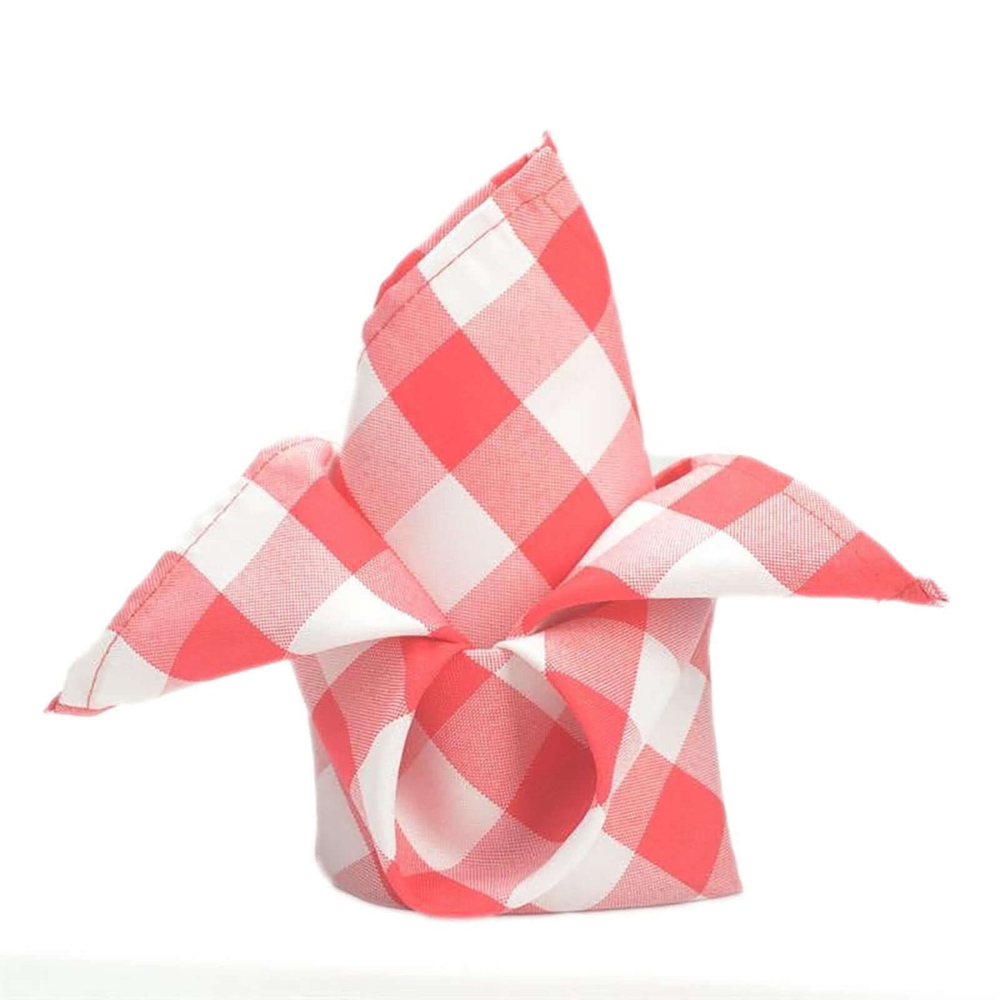 5 Pack Polyester 15"x15" Napkins Red/White Buffalo Plaid Gingham Style Cloth Napkins - Linen Luxes
