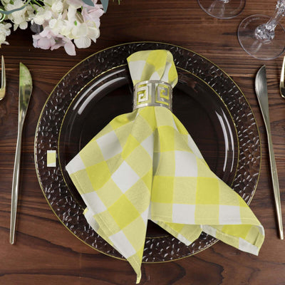 5 Pack Polyester 15"x15" Napkins Yellow/White Buffalo Plaid Gingham Style Cloth Napkins - Linen Luxes