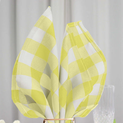 5 Pack Polyester 15"x15" Napkins Yellow/White Buffalo Plaid Gingham Style Cloth Napkins - Linen Luxes