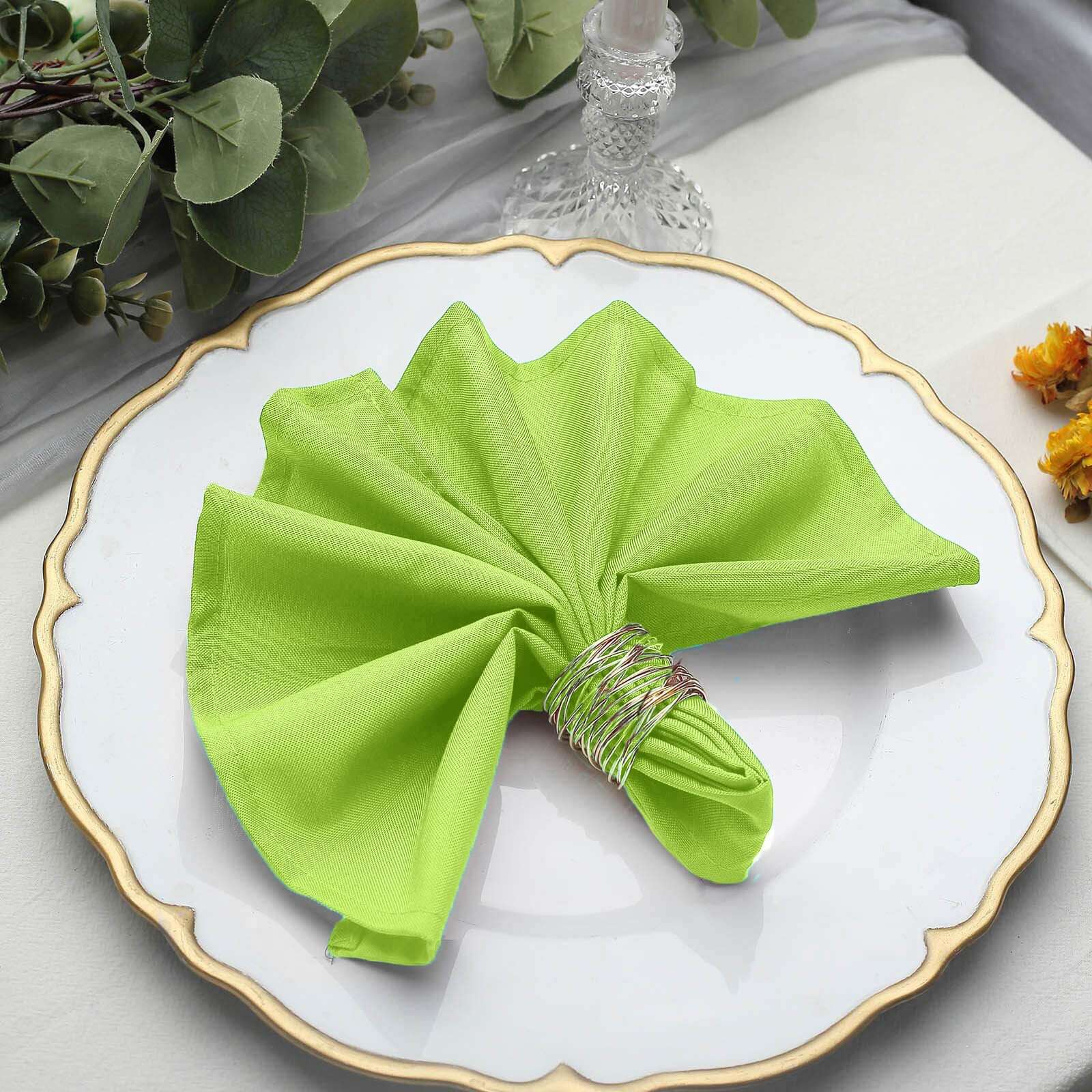 5 Pack Polyester 17"x17" Napkins Apple Green - Durable & Wrinkle Resistant Dinner Napkins - Linen Luxes