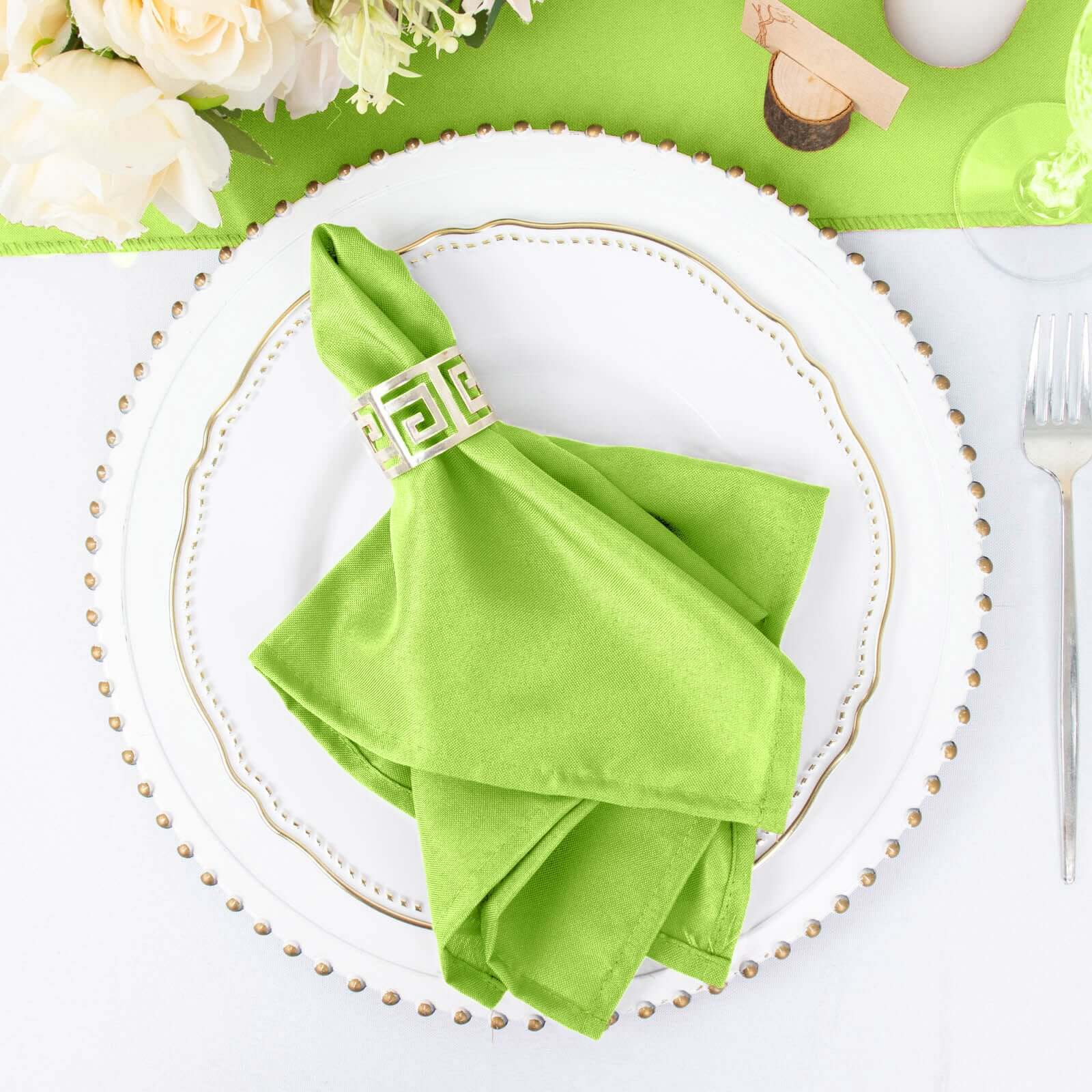 5 Pack Polyester 17"x17" Napkins Apple Green - Durable & Wrinkle Resistant Dinner Napkins - Linen Luxes