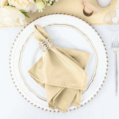 5 Pack Polyester 17"x17" Napkins Beige - Durable & Wrinkle Resistant Dinner Napkins - Linen Luxes