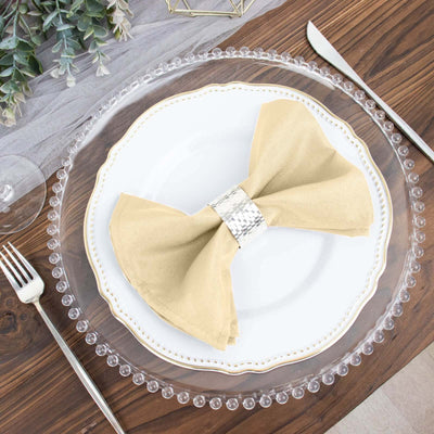 5 Pack Polyester 17"x17" Napkins Beige - Durable & Wrinkle Resistant Dinner Napkins - Linen Luxes
